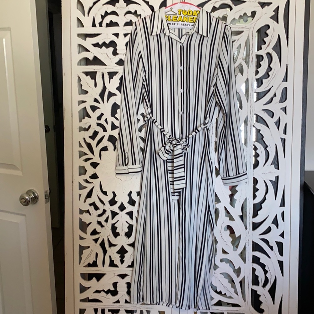 Black & White striped dress. Button up. Size M